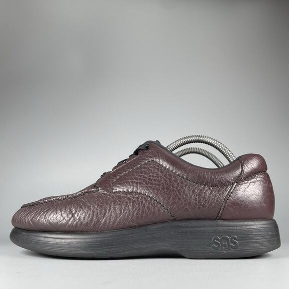 SAS Bout Time Men’s 8 WW Burgundy Pebbled Leather Moc Toe Oxford Walking Shoes - Picture 1 of 9